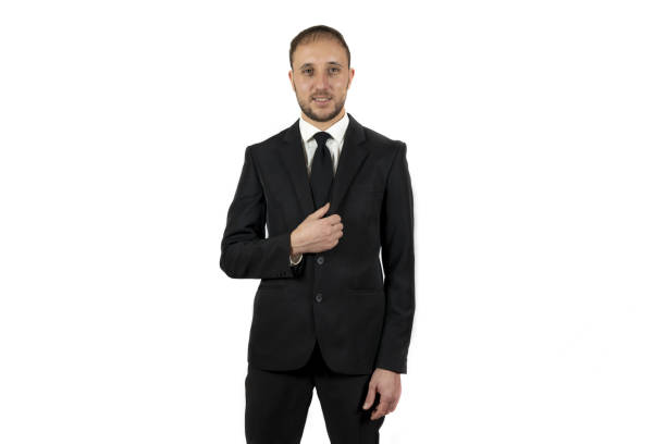 istock Caucasian man wearing a suit and posing on a white background 1459916671