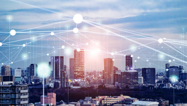 istock Modern cityscape and communication network concept. Smart city. 1459917200