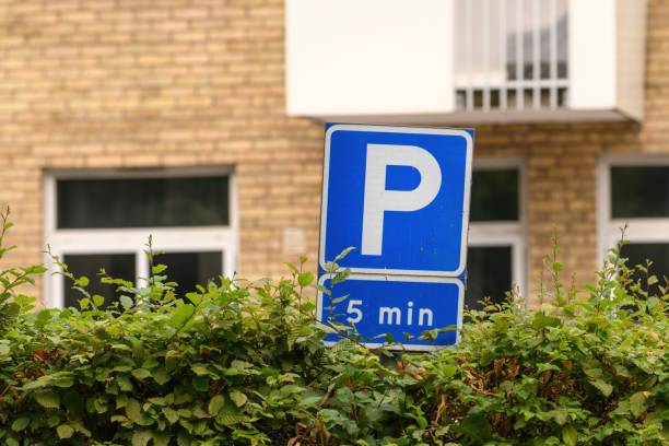 istock Closeup of a blue parking sign 1459917807
