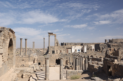 Bosra old basalt city on the desert, Syria 