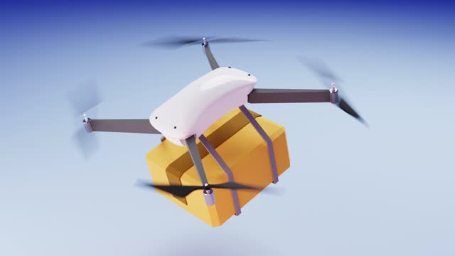 Drone animation package delivery looping ready, quadcopter, 4K in 3D