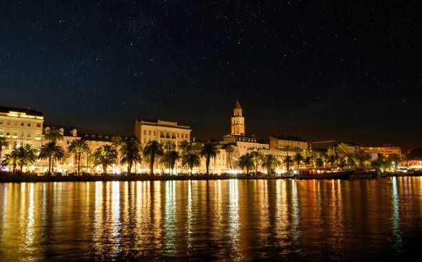 istock Illuminated night cityscape of coastal Split in Croatia 1459924935
