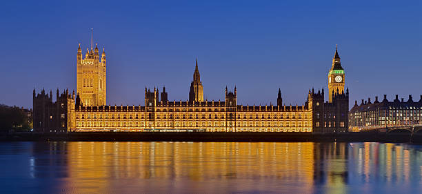 The Houses of Parliament in London at Dusk stock photo