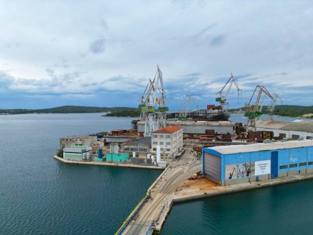 istock Uljanik Shipyard Pula Croatia  low angle drone aerial view 1459926418