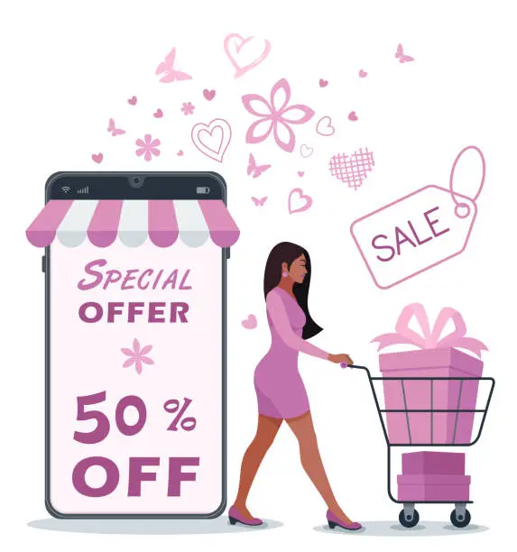 Vector illustration of Special Offer. Valentine's Day design for advertising, banners, and flyers. Online store. Online Shopping.