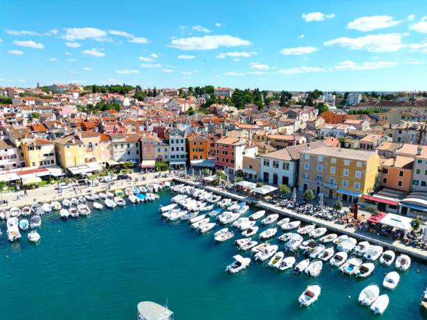 istock Rovinj  harbour Croatia waterfront drone aerial view 1459931860