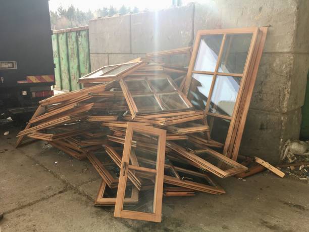 istock Big stack of wooden window frames inside the old house 1459934535