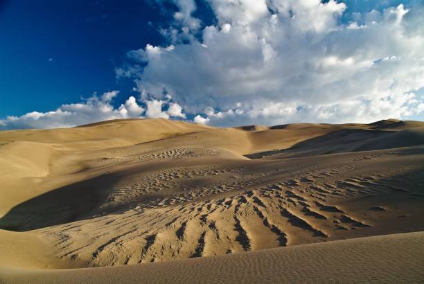 istock Natural view of sand dunes under a cloudy blue sky 1459934759