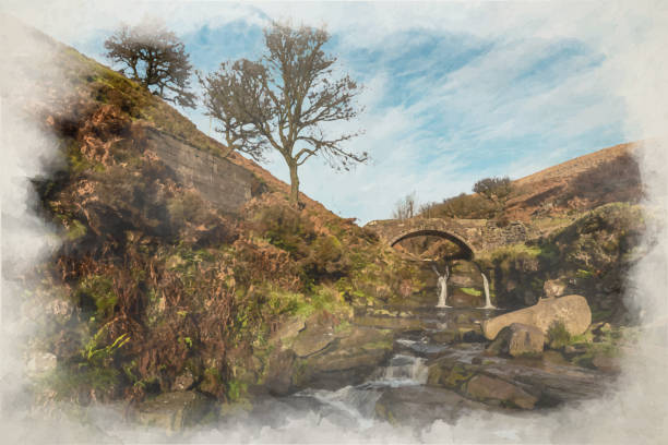 istock Digital watercolor painting of Three Shires Head. 1459935172