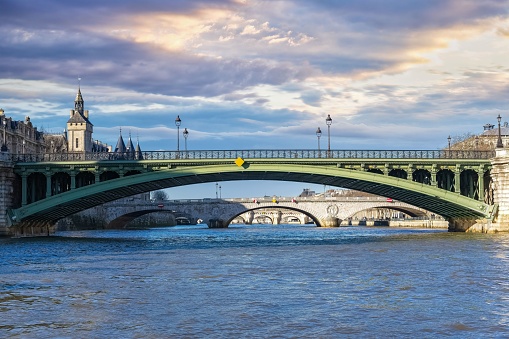 Paris, the Seine, with the Arcole bridge, and the Notre-Dame bridge in background