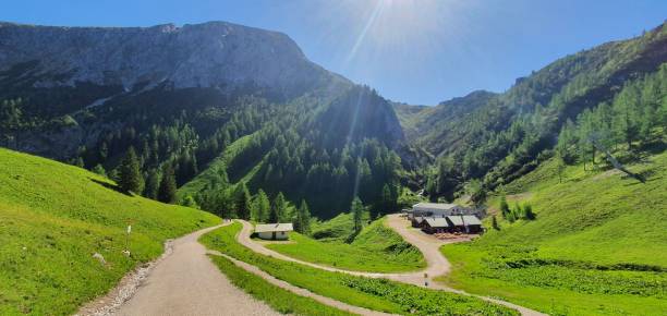 istock Panoramic shot of buildings located in a valley surrounded by mountains 1459938184