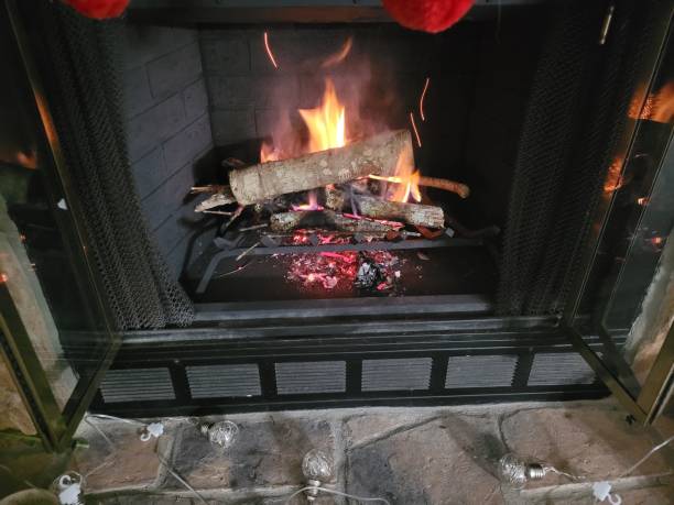 istock Stack of wood burning in the fireplace at home 1459940837