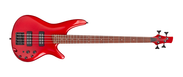 red bass guitar path isolated on white