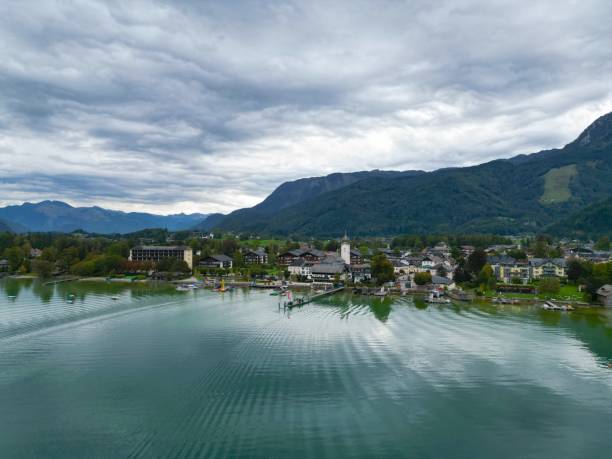 istock St. Wolfgang Village, Austria drone aerial view waterfront 1459945321