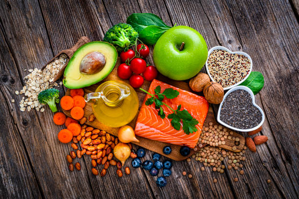 Healthy food for lower cholesterol and heart care stock photo