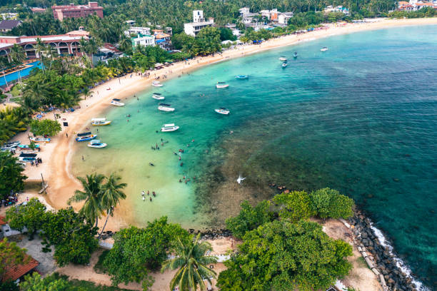 Aerial. Beach view in Unawatuna, Sri Lanka.