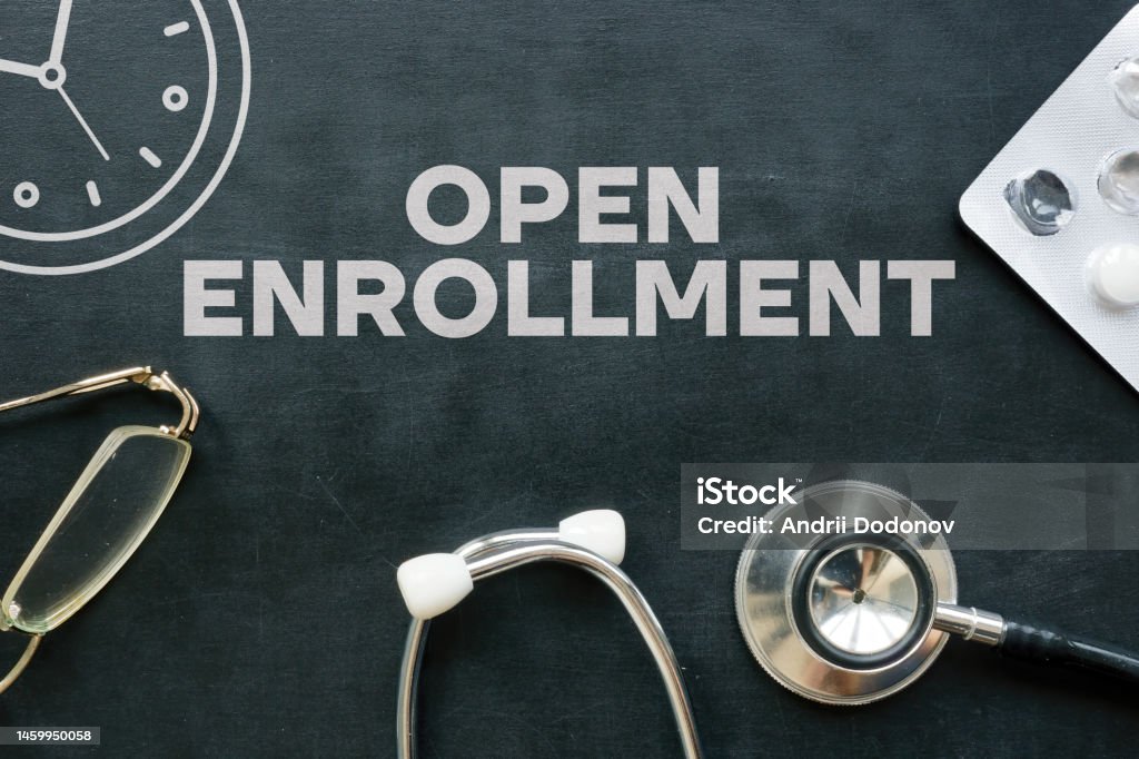 Enrollment. Sign Open Enrollment Is Shown Using The Text Stock Photo - Download Image ...