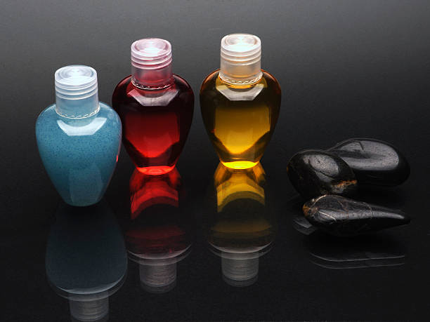 Shampoo Bottles Stones stock photo