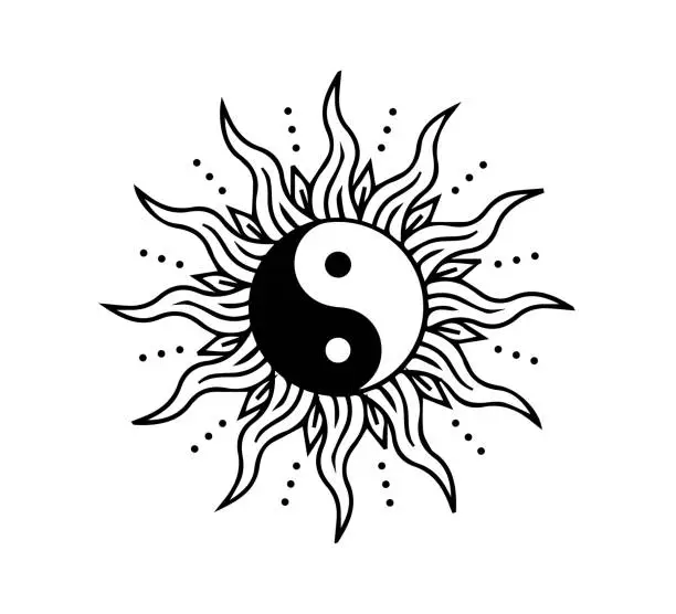 Vector illustration of Celestial sun vector with yin yang symbol, vector design for fashion, poster and tattoo designs
