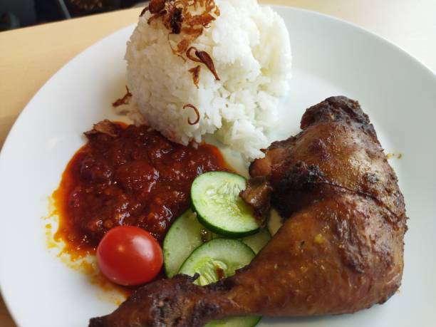 istock Roasted chicken with white rice and sambal 1459953519