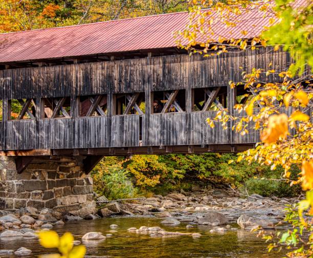 istock Covered bridge and fall nature in New Hampshire, USA 1459953647