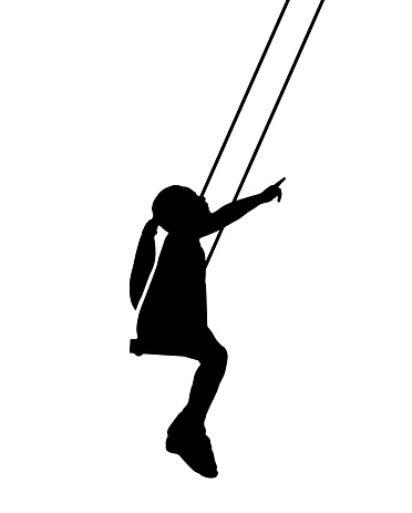 Silhouette, Vector little girl child on a swing. Concept a happy childhood