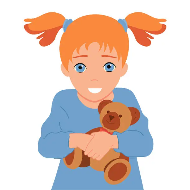 Vector illustration of Little girl with a toy bear. Smile face.Vector.