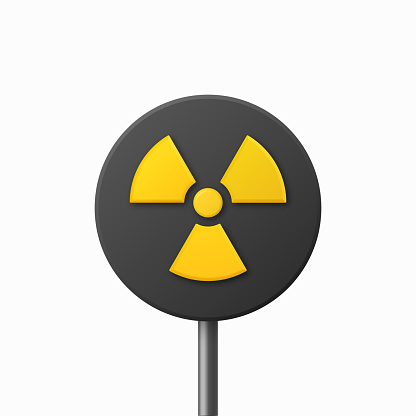 Vector Yellow Warning, Danger Nuclear Sign, Black Sign, Icon Isolated. Radioactive Warning Symbol. Circle, Round Dangerous Sign. Design Template. Front View.