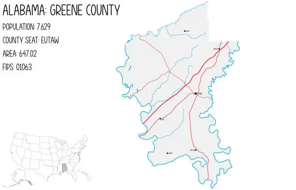 Vector illustration of Map of Greene county in Alabama, USA.