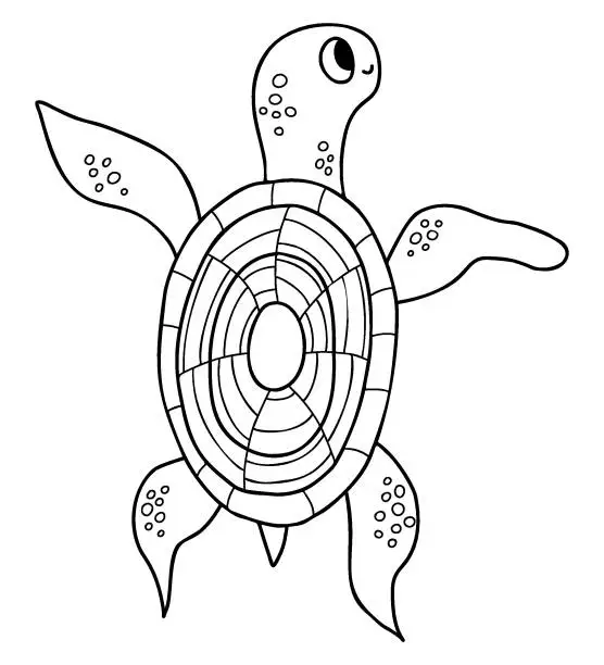 Vector illustration of Cute turtle animal. Vector illustration. Outline drawing For kids collection, design, decor, cards, print, coloring page.