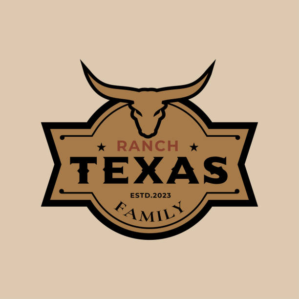 ilustraciones, imágenes clip art, dibujos animados e iconos de stock de rancho familiar vintage retro texas longhorn, western state bull cattle. vector vintage label logo design emblem - animal skull cow animals in the wild west