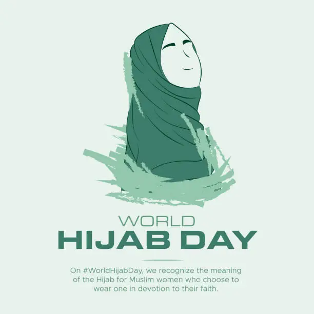 Vector illustration of World Hijab Day Design - Pastel Green Illustration of Hijab Wearing Women Template