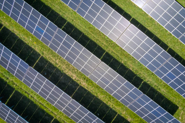 istock Aerial view of solar power farm 1459964433