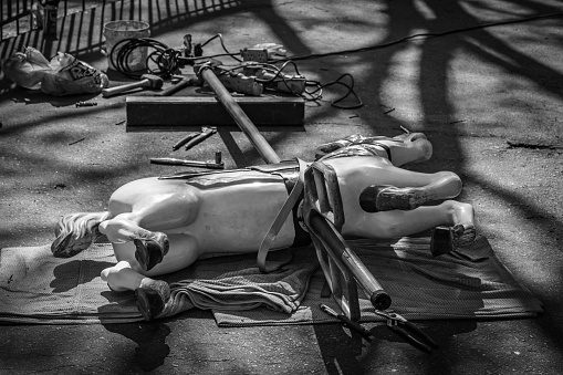 Carousel horse being repaired on the mall in Washington, DC