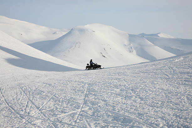 Snowmobile parking by sunset in Levi Lapland