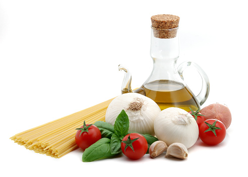 Basic ingredients for simple italian pasta.