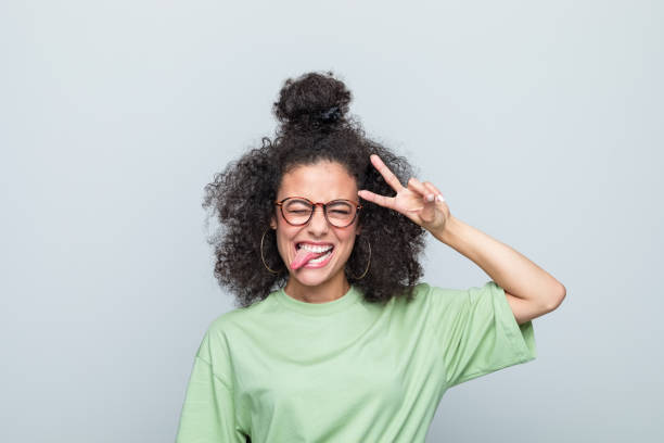 Portrait of a funny young woman stock photo