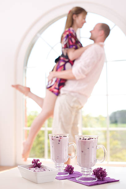 Happy couple at home stock photo