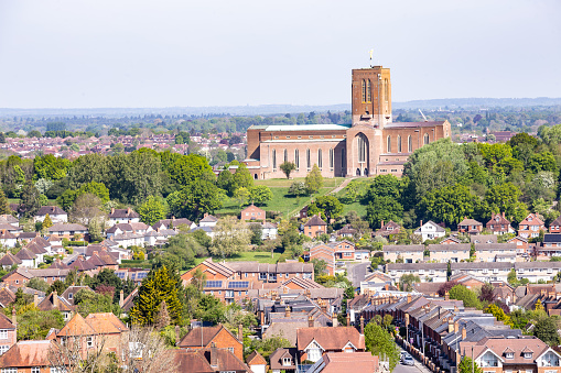 Sunny Spring day in Surrey famous Guildford Cathedral Guildford Surrey England Europe