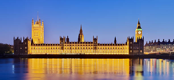 The Palace of Westminster at dusk stock photo