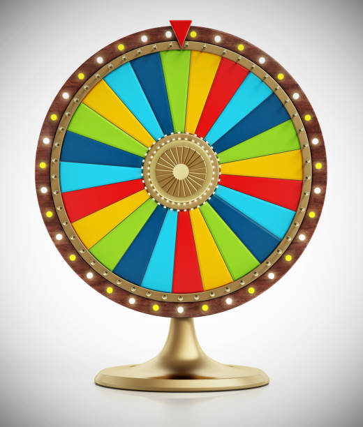 Multi-colored prize wheel on gray, vignette background stock photo