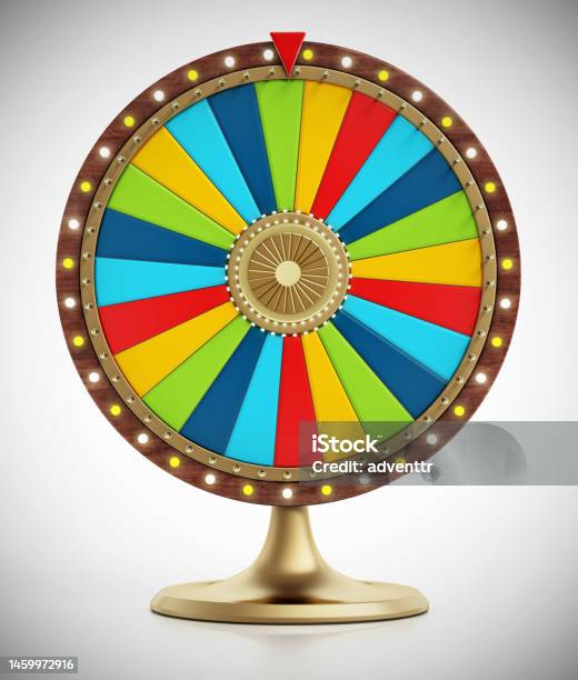 Multicolored Prize Wheel On Gray Vignette Background Stock Photo - Download Image Now