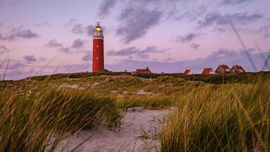 Texel lighthouse during sunset Netherlands Dutch Island Texel Holland during summer