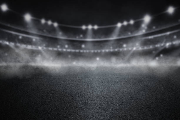 アスファルトレーススタジアム。スポーツダークアリーナの空のフィールド-スタジアム - textured effect abstract copy space blank ストックフォトと画像