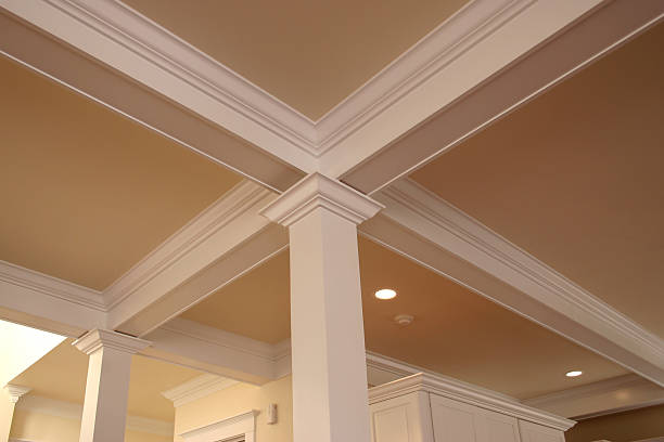 crown molding detail detail of intricate crown molding in expensive home moulding trim photos stock pictures, royalty-free photos & images