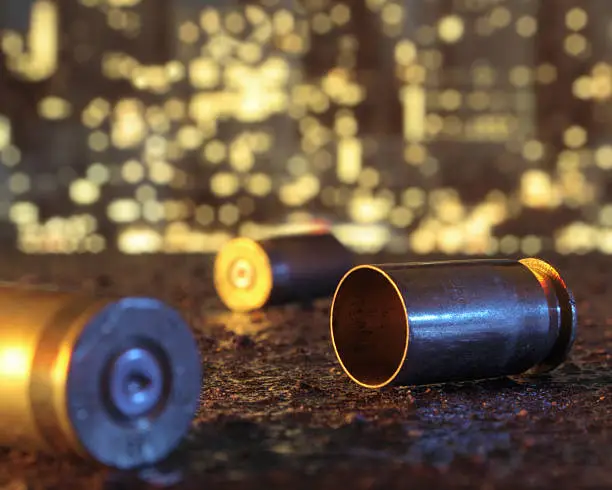 A few spent bullet casings in an urban environment