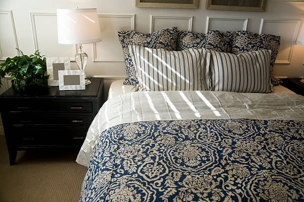 istock Contemporary luxurious blue and white bedroom set 145997919