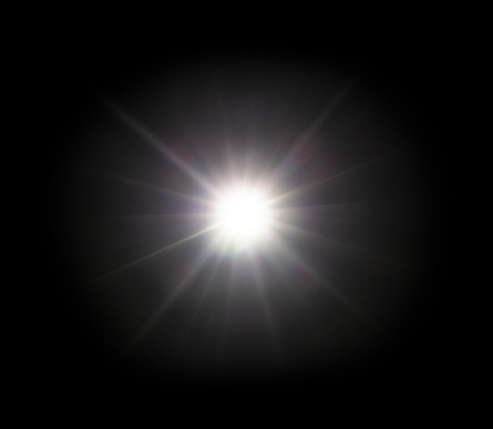 White light sun flare effect on black background. Ready to use with screen mode.