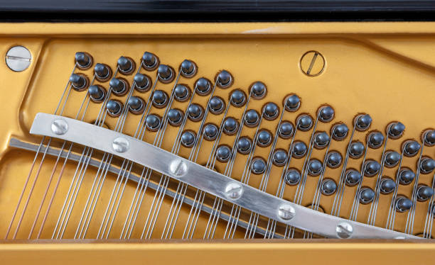 istock Details of piano mechanism gavel - string, pins and hammers 1459979590