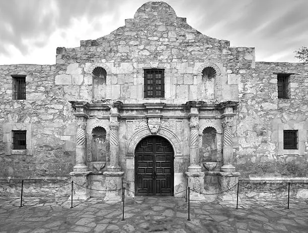 Black And White Crisp imagery of the infamous Alamo in San Antonio, Texas. Remember the Alamo!